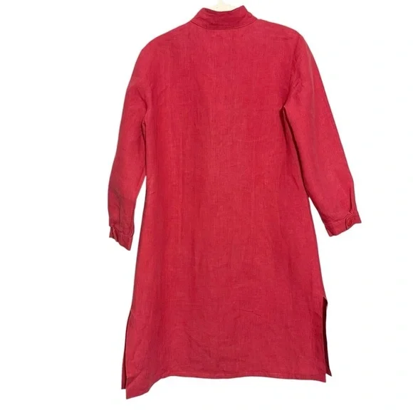 MoiCani Red Linen Button Down Tunic Shirt - Picture 3 of 8